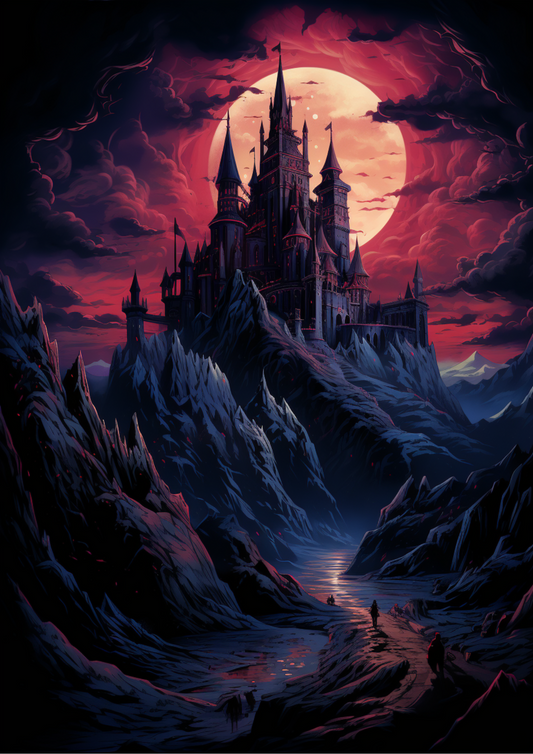 Fantasy castle on hill art style