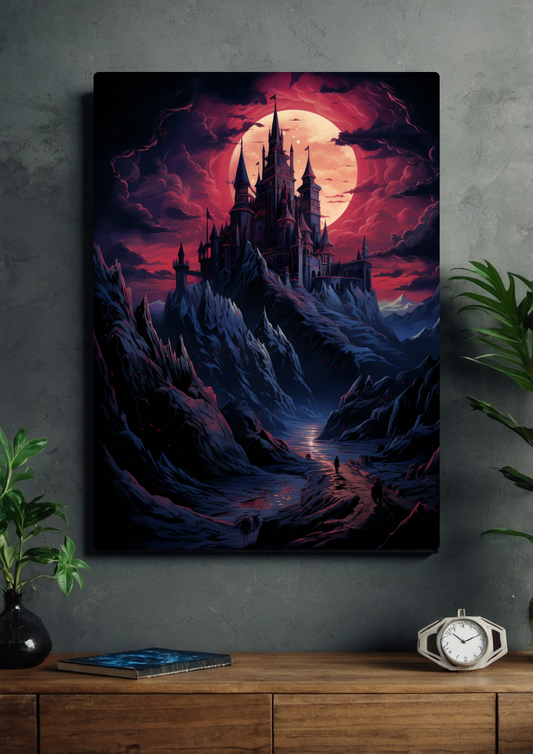 Fantasy castle on hill art style