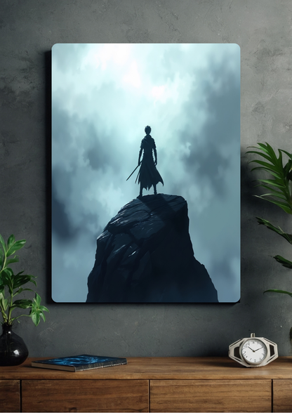 Anime warrior on rock