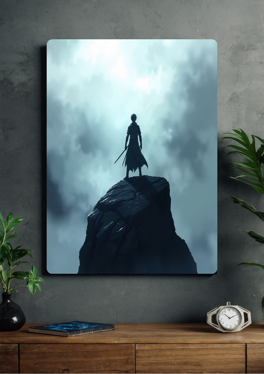 Anime warrior on rock