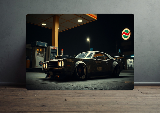 Muscle car gas station