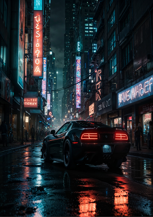 Cyber car night city