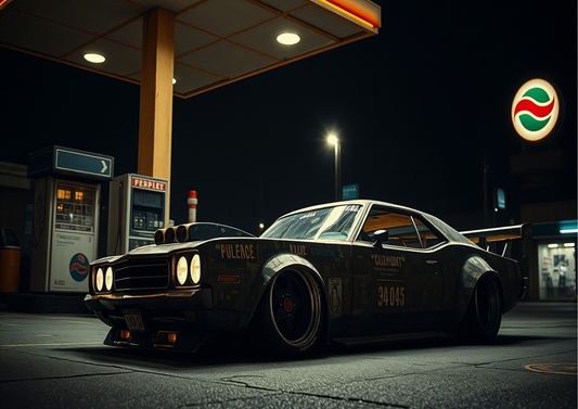 Muscle car gas station